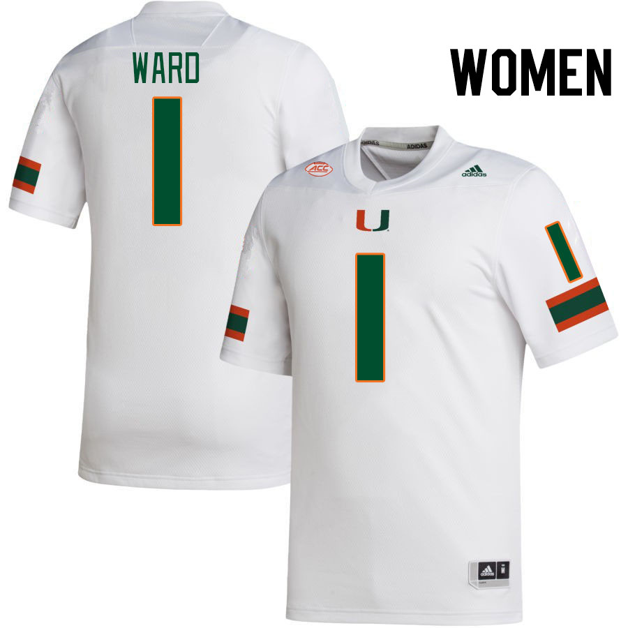 Women #1 Cam Ward Miami Hurricanes College Football Jerseys Stitched-White